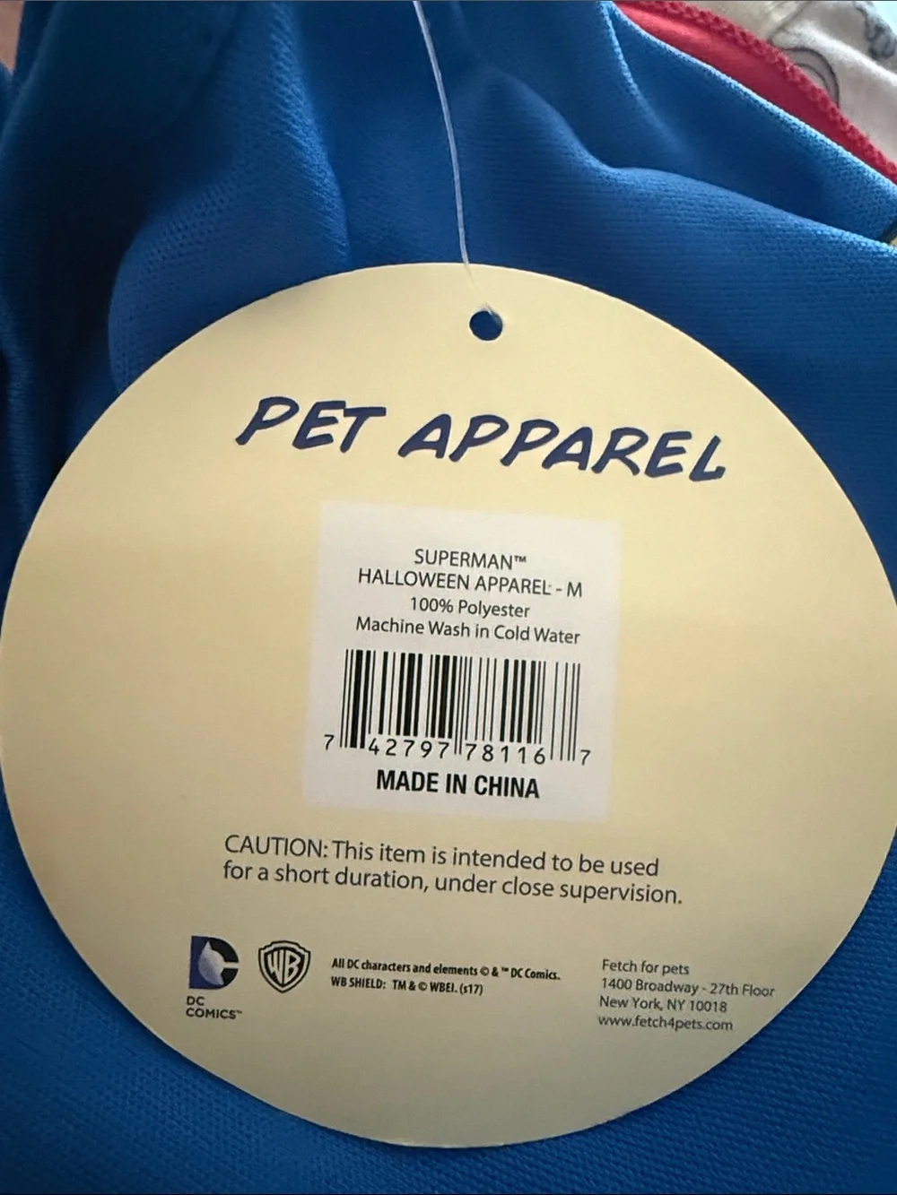 DC Comics Superhero Blue & Red Cape Costume for Pets